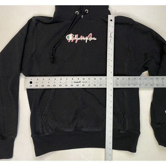 Champion Reverse Weave Pullover Hoodie Men Small Black Graphic Logo - Picture 6 of 6